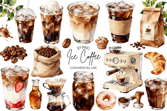 Elevate Your Brand with Watercolor Ice Coffee Clipart Aesthetic