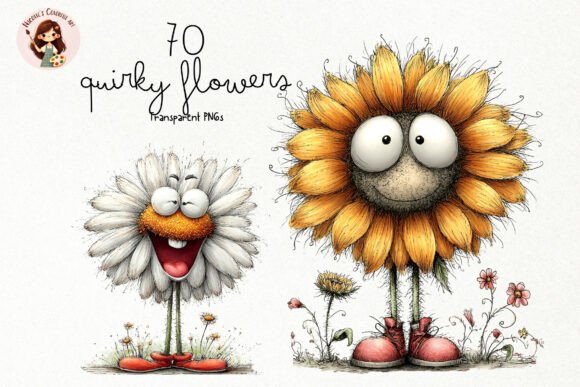 Quirky Flowers PNG Clipart: Infusing Personality into Every Project