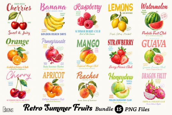 Retro Summer Fruits Vintage Bundle PNG: Nostalgic Design