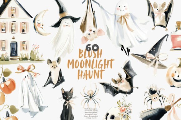Soft Blush Halloween Clipart Bundle: Spooky Meets Cottagecore