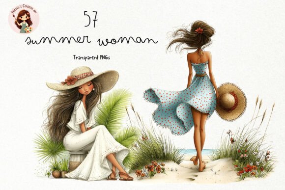 Summer Woman PNG Clipart Bundle: A Watercolor Design Asset for Creative Projects