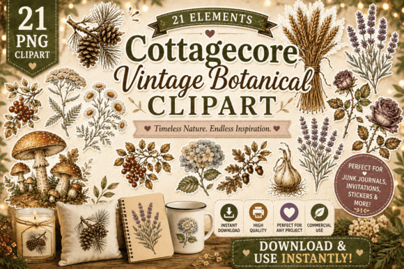 Timeless Rustic Charm: Using Cottagecore Vintage Botanical Clipart