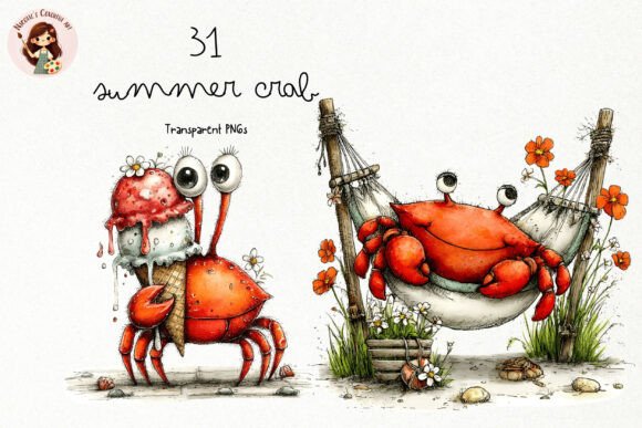 Unleash Coastal Charm with the Cute Summer Crab PNG Clipart Set