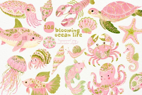 Watercolor Blooming Ocean PNG Clipart: Soft Coastal Charm