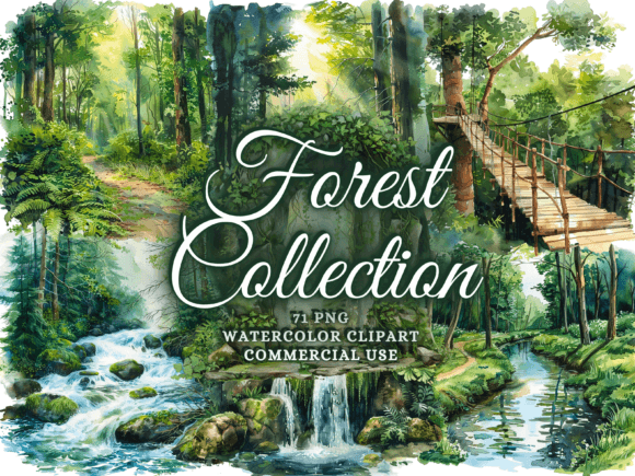 Watercolor Forest Clipart - Woodland Png: Nature's Palette for Your Projects