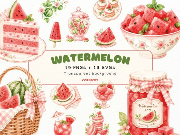 Watermelon Watercolor Cliparts: Fresh Summer Design Assets