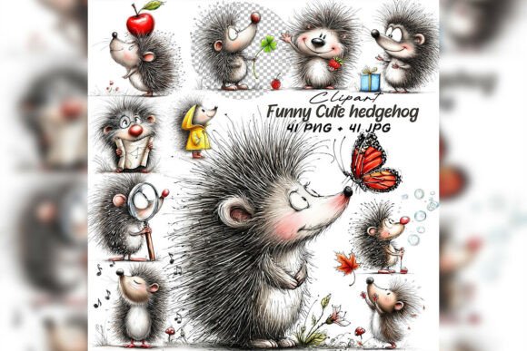 Whimsical Hedgehog Clipart: A Cozy Woodland Design Asset