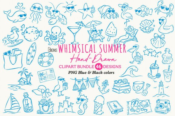 Whimsical Summer Hand-Drawn Bundle PNG: Coastal Design Essentials